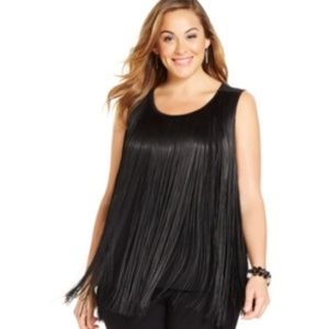 Alfani Woman Black Scoop Neck Fringe Top